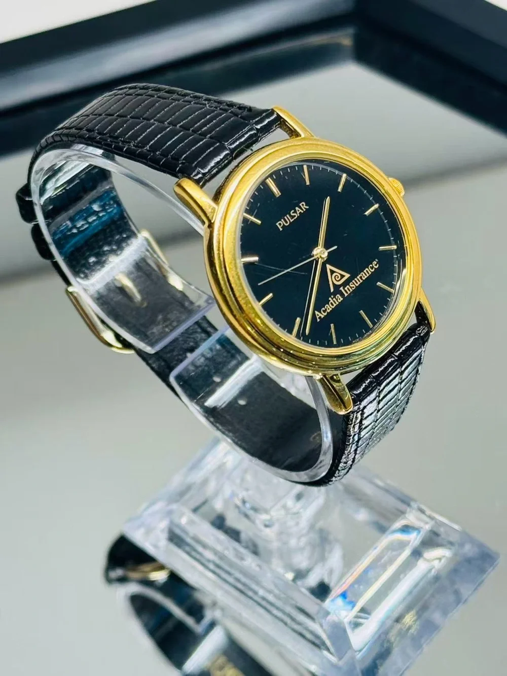 Vintage Pulsar Quartz 33mm Gold Tone Acadia Insurance Men Watch New Battery Runs